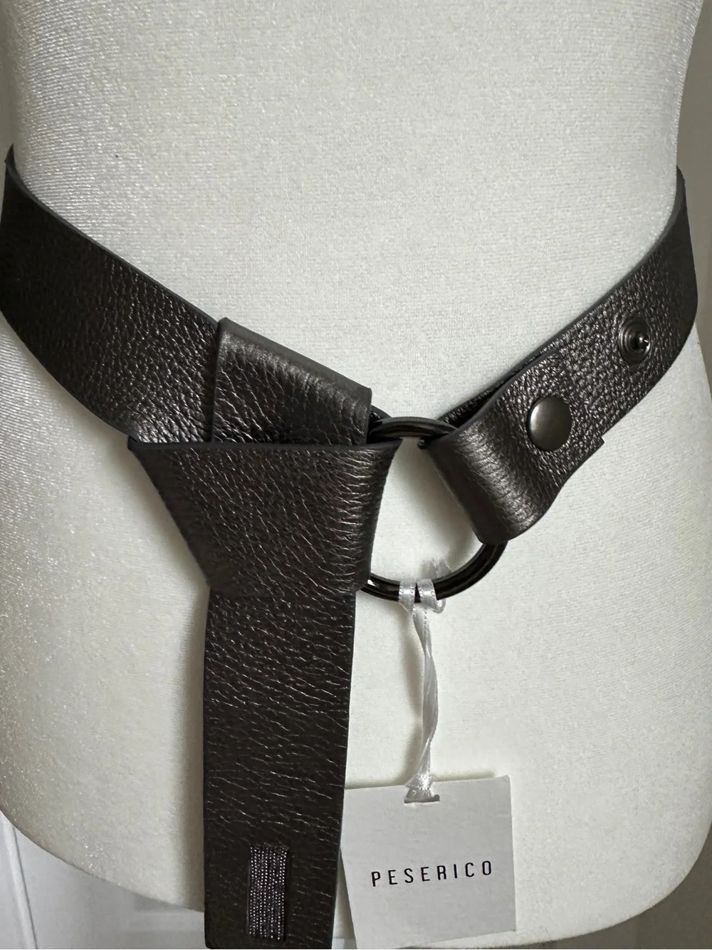 Peserico NWT Metallic Bronze Pebbled Leather Knot O-Ring Belt Sz IT 75 US 4